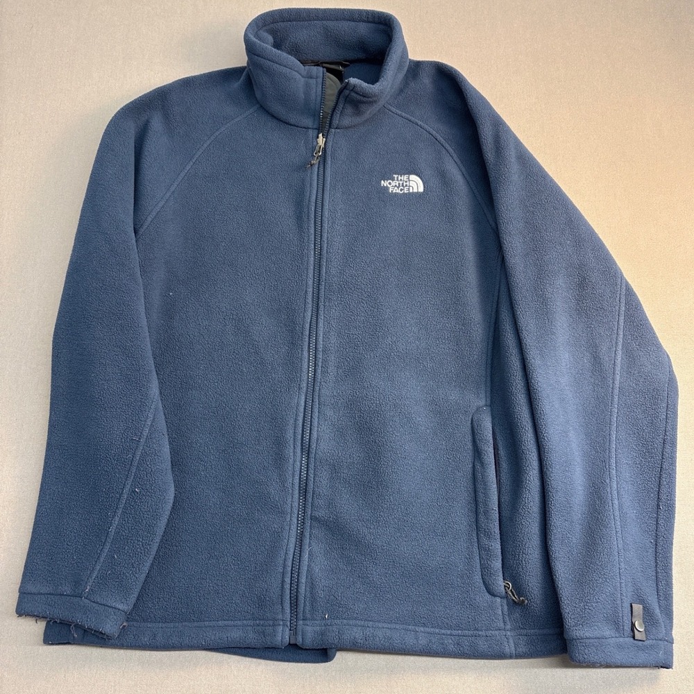 The North Face Mens Full Zip Fleece Jacket Navy Blue XL Mock Neck Raglan 2902